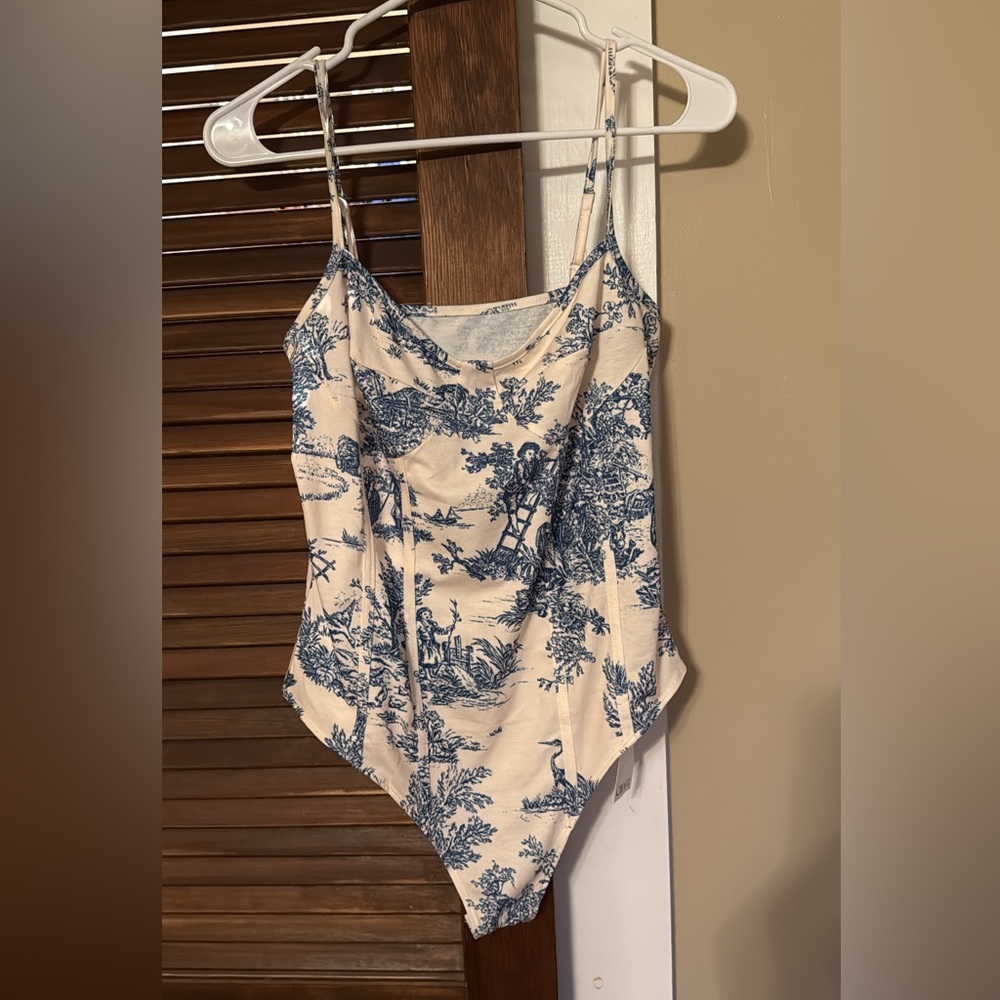Cider Blue and Cream Toile Bodysuit